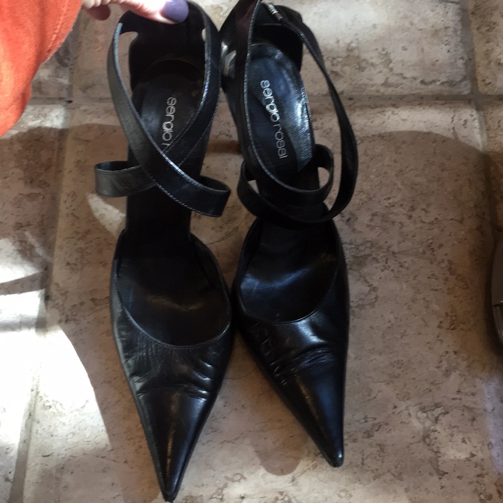 Sergio Rossi Black Leather Stilettos, 37